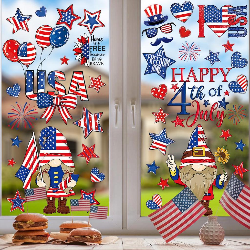Patriotic Gnome Window Stickers: Stars & Stripes Electrostatic Decor