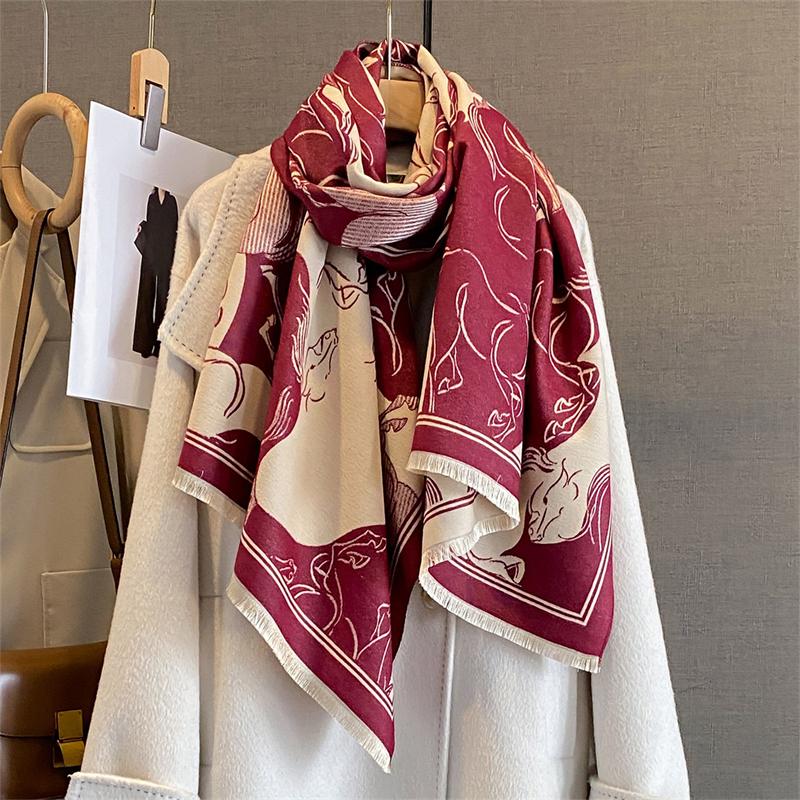 New Print Autumn Winter Scarf for Women Pashmina Shawls Wraps Warm Cashmere Blanket Thick Stoles Lady Outdoor Bufanda