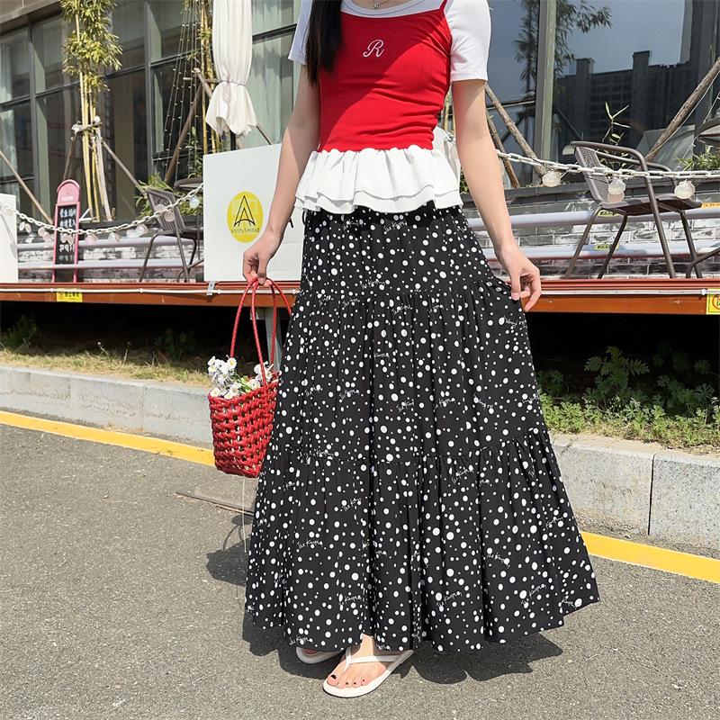 2025 Summer Floral Cotton-Silk Midi Skirt: Slimming, Thin Rayon Cardigan, Long Cake Skirt for Women.