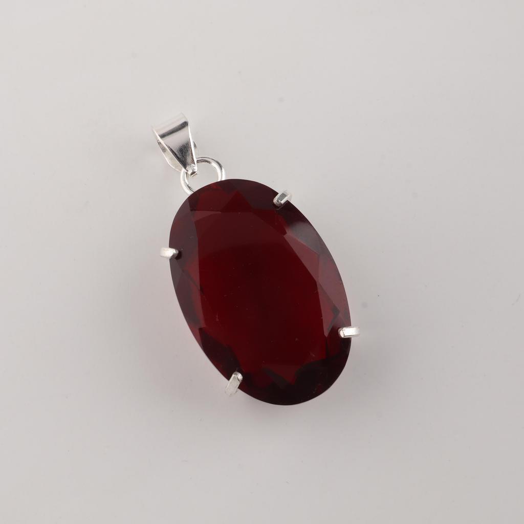 Mocambik Granat Ädelsten Silverhänge, 925 Sterling Silver Handgjort Hänge För Kvinnor, Gåva Till Henne PP-64-10