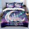 Dreamlike Castle Floating On Crescent Moon Duvet Cover Set With 3D Printing Design Soft Polyester Bedding Set All-Season Comfort