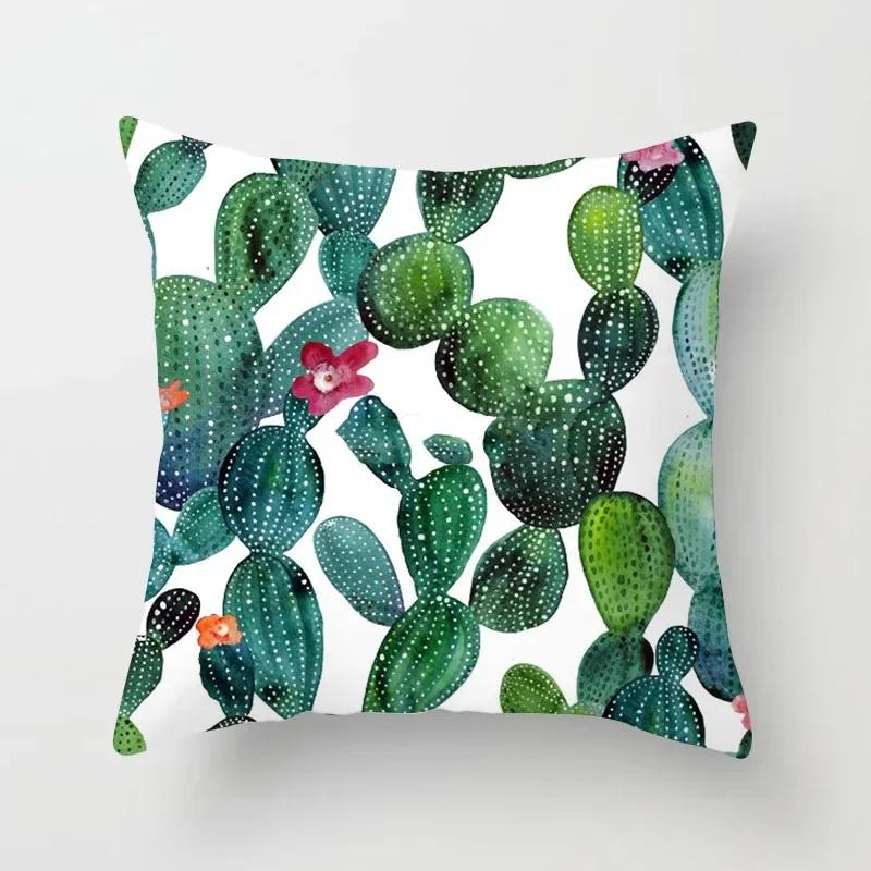 Tropical Cactus Summer Plants Pattern Double-sided Printed Pillow Cover Short Plush Suitable Living Sofas Throw Cushion Cover