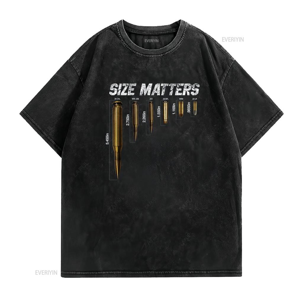 Size Matters Bullets T Shirt Vintage Washed Graphic Comfortable Casual Versatile Unisex Soft Fashion Slightly Streetwear