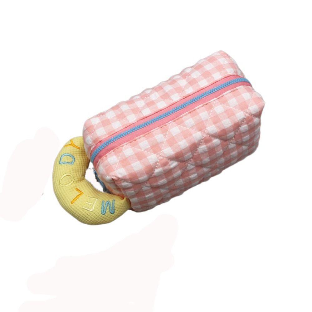 

Тканевый пенал на молнии большой вместимости в клетку, косметичка в клетку, милая клетчатая косметичка, для мытья розовый/жёлтый