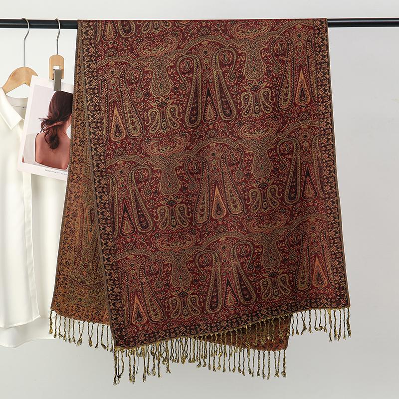 Autumn Winter Print Parttan Scarf for Women Pashmina Shawls and Wrap Cashmere Blanket Warm Thick Stoles Lady Outdoor Bufanda