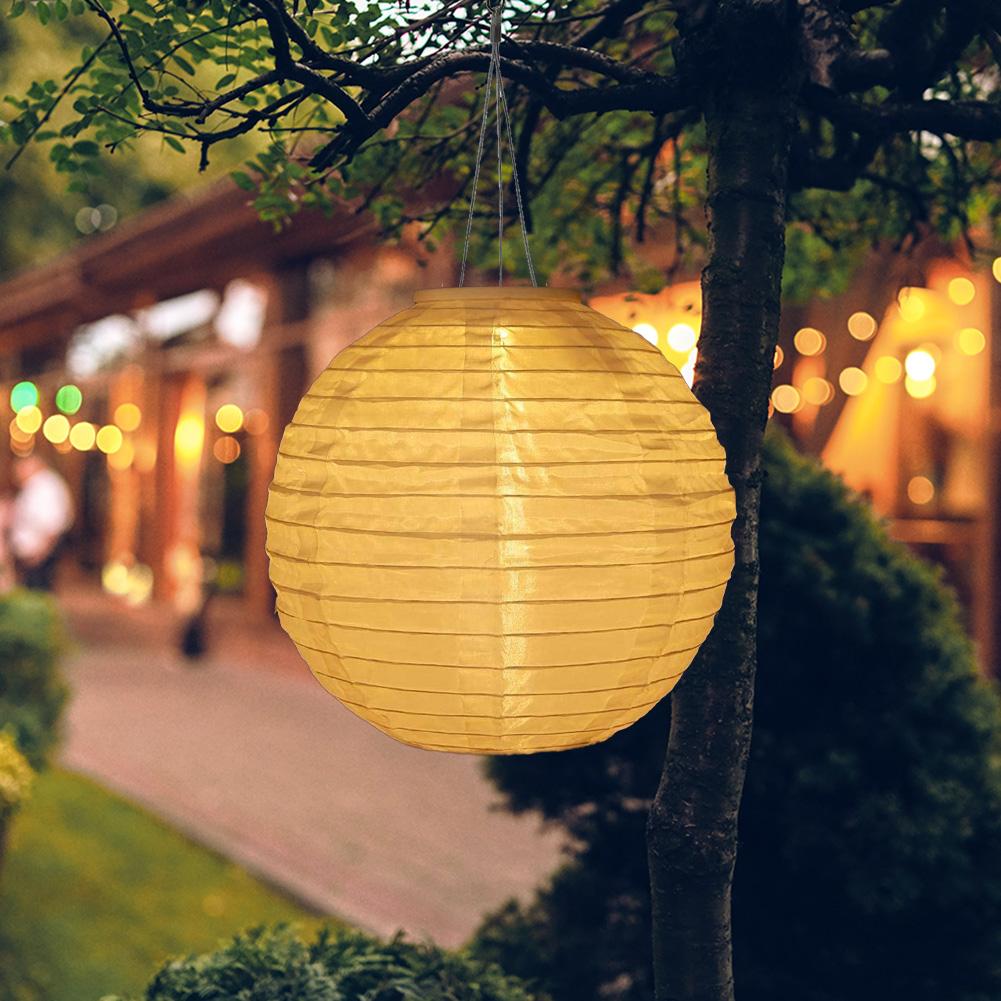 12 Inch Colorful Lantern Waterproof Outdoor Garden Decoration Holiday Supplies Nylon Round Hanging LED Solar Lantern