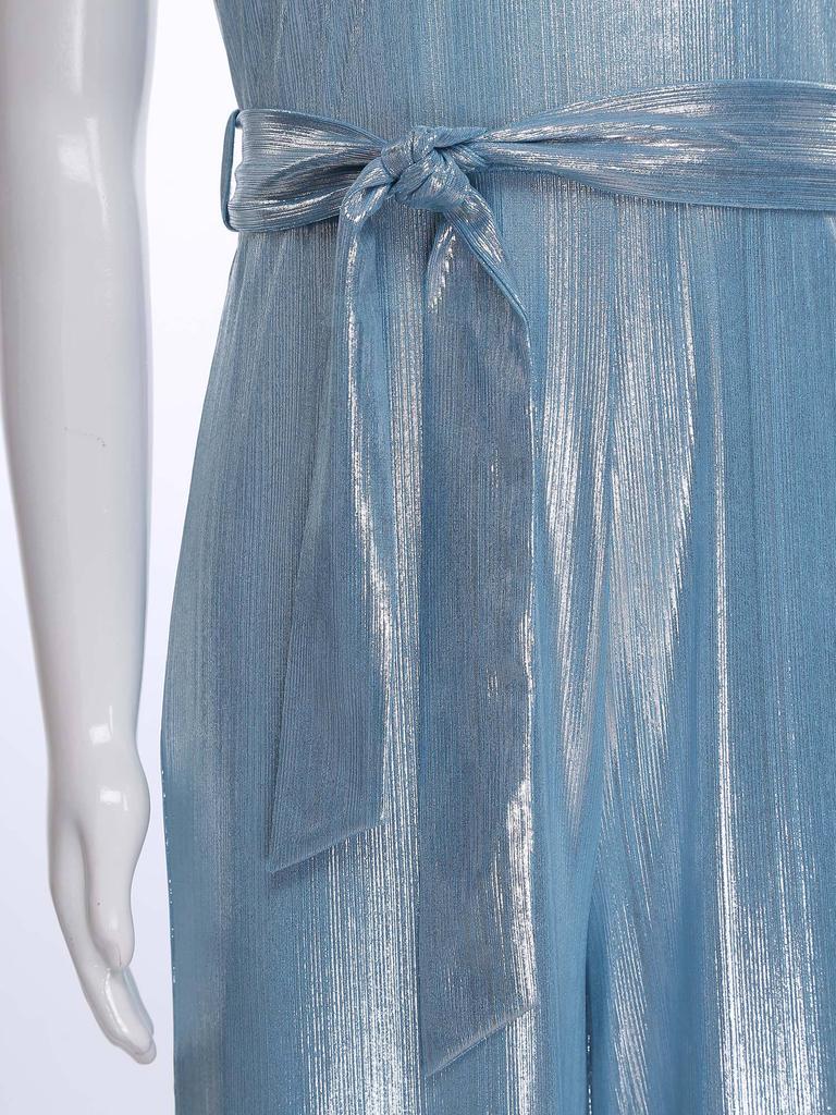 Mono de Concurso de Cumpleaños para Niñas Sin Mangas Cuello Redondo Metálico Acanalado Mameluco Pierna Ancha Body Detalle de Cinturón