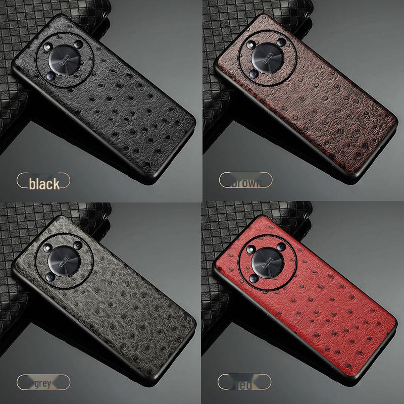 

Чехол Honor X50 Ostrich Pattern из натуральной кожи с полным покрытием Honor X50i серый