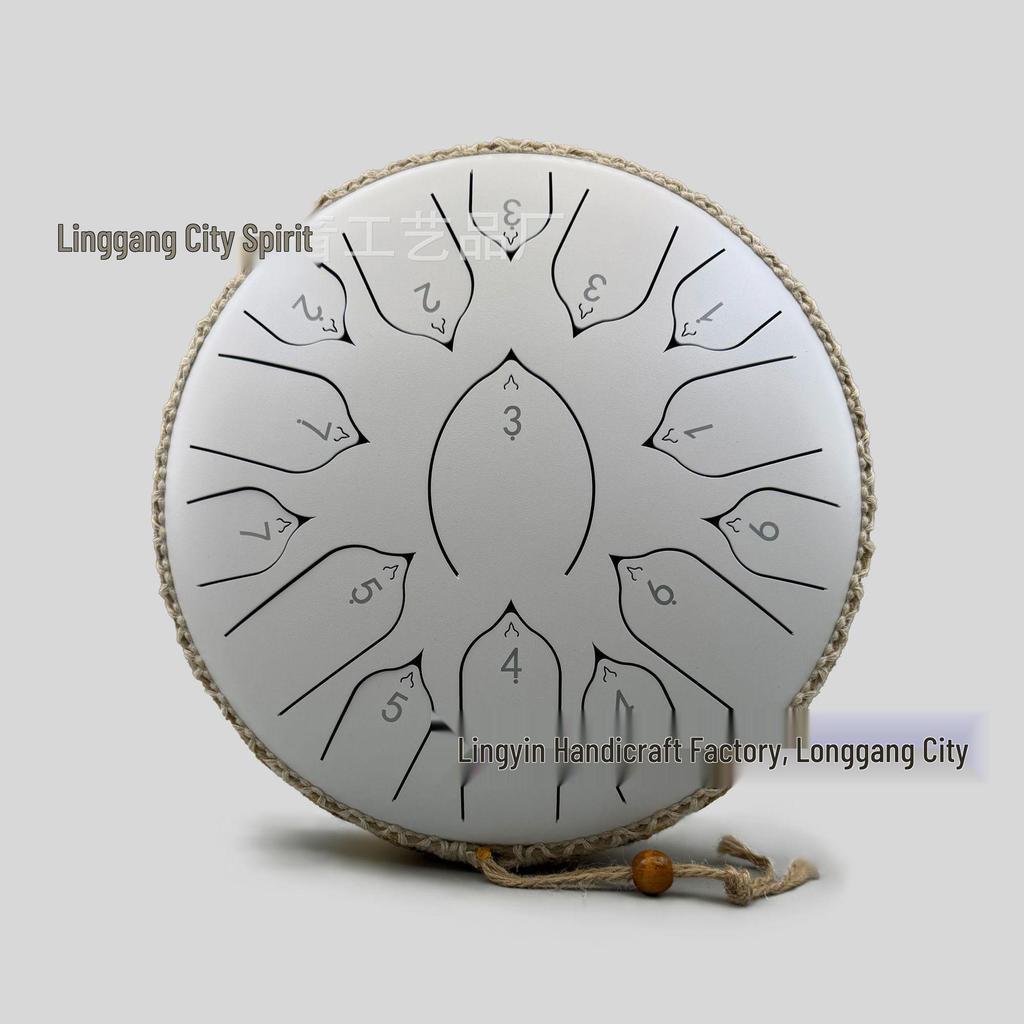 13-Inch Chinese Lotus Steel Tongue Drum, 15-Tone Ethereal Percussion Instrument for Children's Education