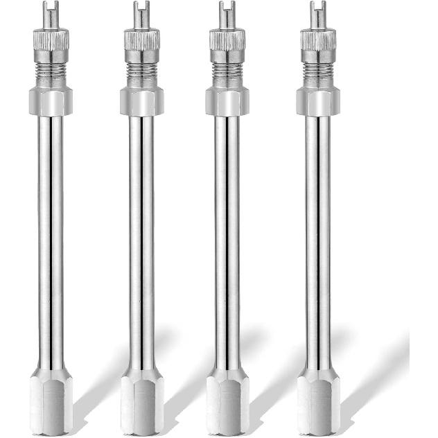 4 Inch Dually Valve Stem Extenders, 4 PCS Heavey Duty Chrome Brass Tire Valve Extension Rod Caps for RV Tires, Truck, Motorhome, Coach, Pickup,