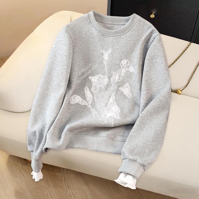 Dámská mikina volného střihu s květinovým potiskem a spuštěnými rameny