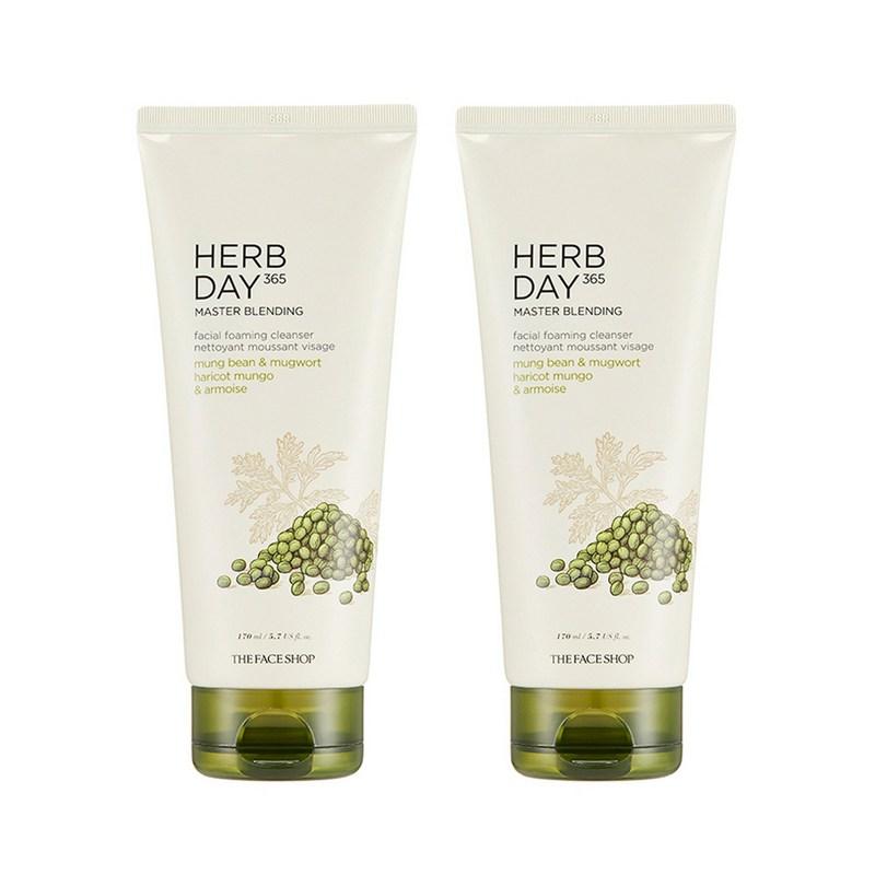The Face Shop Herb Day 365 Master Blending Facial Cleansing Foam Mung Bean, 170ml, 2 Pcs