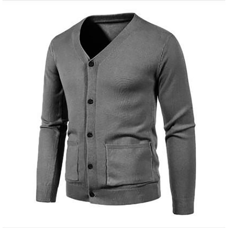 Mens Plain Knitted V Neck Buttoned Cardigan Fine Cotton Knitwear Warm Top Size