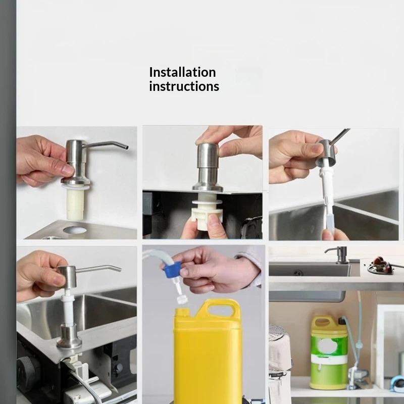 Home Accessory Kitchen Detergent Dispenser Black Marble Soap For Sink Pump Stainless Steel Liquid Pressure Hand Hardware