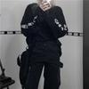 Gotyckie koszulki Harajuku typu oversize damskie koreańskie koszulki z nadrukami w litery czarne topy z długim rękawem wiosenna odzież Kpop Alt
