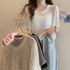 Women Short Sleeved Knit T-shirt Casual Beach Slim Tops O-Neck Hollow Out Knitting Shirt For Women Summer