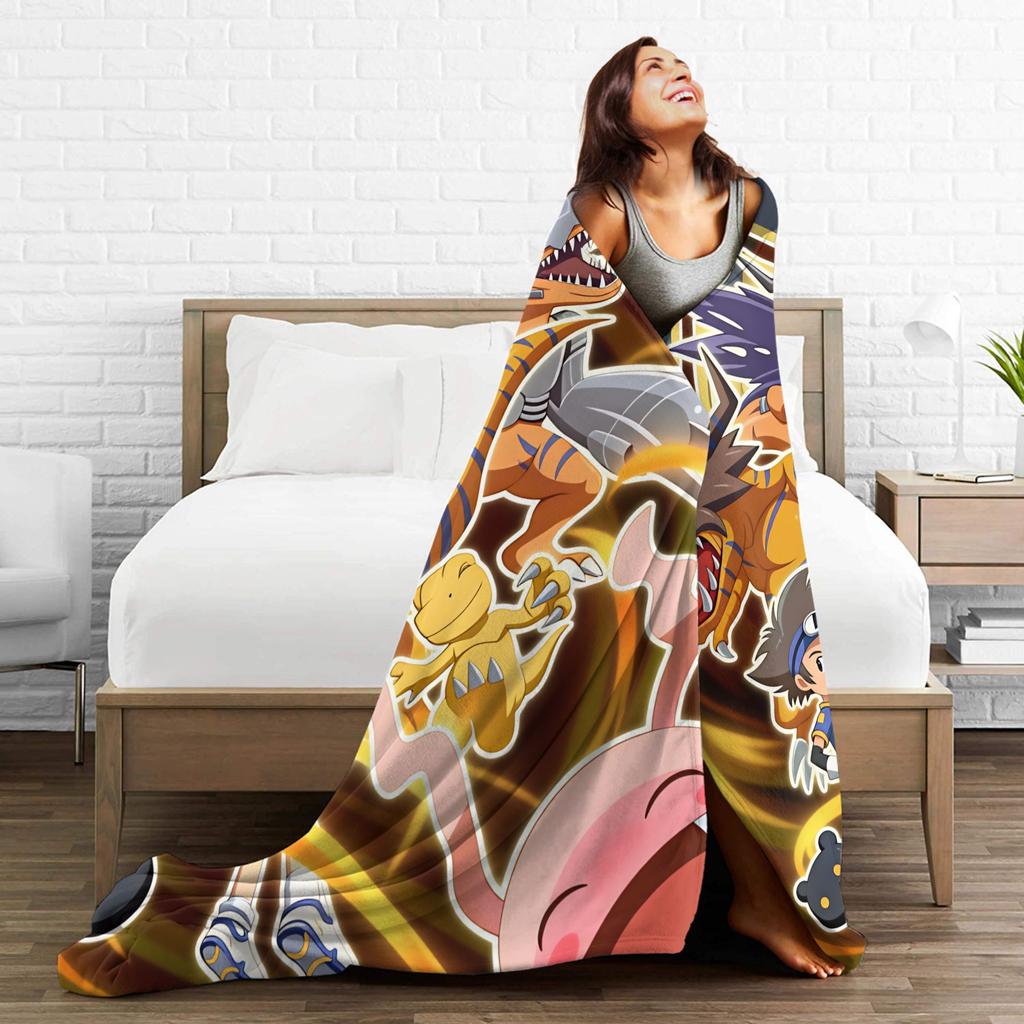 Digimon Plush Blanket Girls Boys Flannel Throw Blanket For Couch Chair Super Soft Quality Bedspread Gift