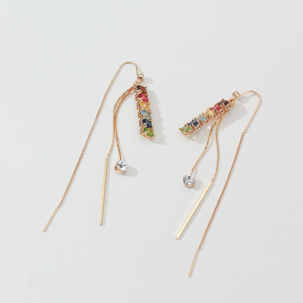 1Pair Fashion Colored Long Rectangle Tassel Cubic Zirconia Ear Line Long Hanging Drop Earrings for Women Piercing Threader Earing Ear Jewelry