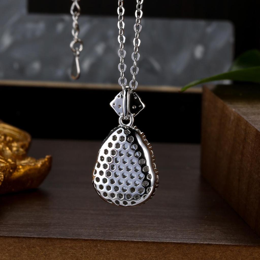 Burmese Blue Water Jade Gourd Pendant Necklace with S925 Silver - Chinese Style for Women