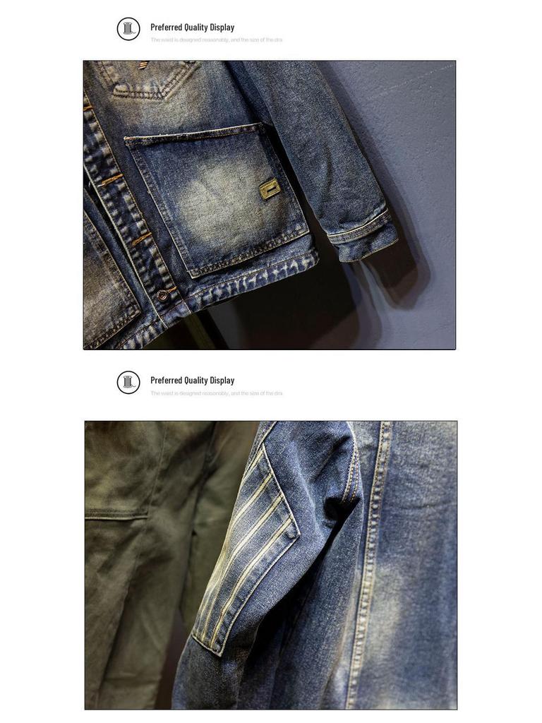 Men's Retro Dark Denim Jacket: Trendy European & American Street Style 