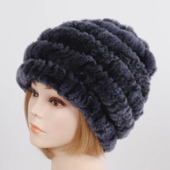 Russia Winter Real Fur Hat Women Knitted Real Rex Rabbit Fur Bomber Hats Lady Natural Warm Genuine Rex Rabbit Fur Cap