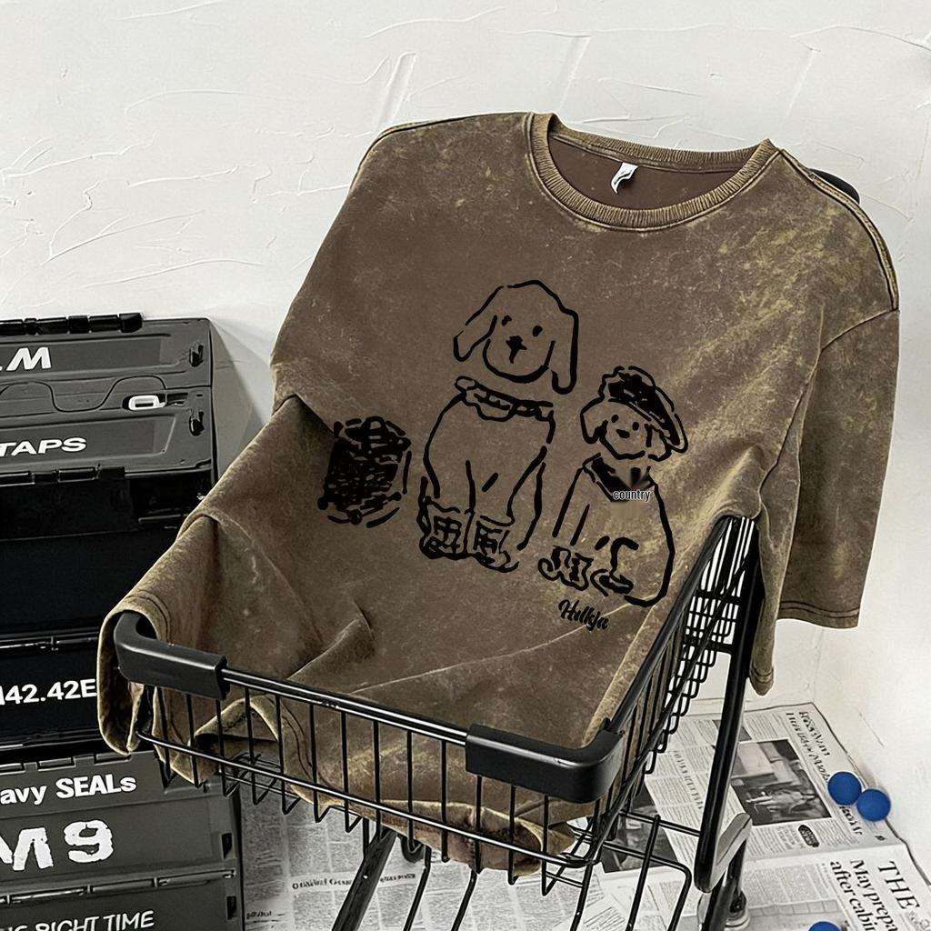 Unisex Vintage Gewaschenes Baumwoll-Kurzarm-T-Shirt - Trendiger Europäischer und Amerikanischer Lockerer Schnitt