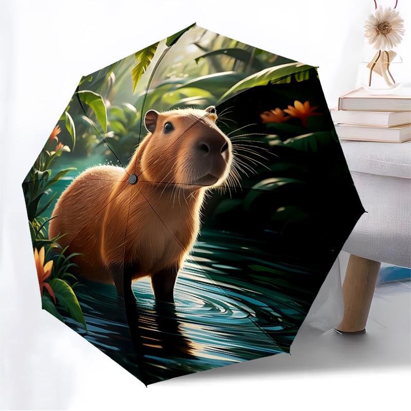 1pc Capybara, Jungle Fashionable Automatic Opening/Closing Folding Umbrella with 8 Iron Bones, Plastic Handle yy251015054