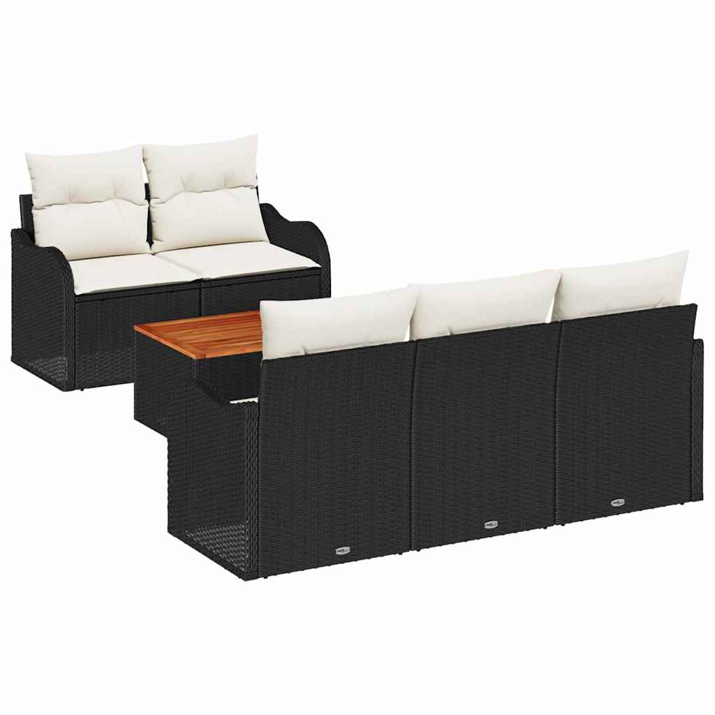 Garden Sofa Set with Cushions 6 pcs Black Poly Rattan