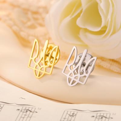 Lemegeton Ukraine National Emblem Brooch Stainless Steel Pin Falcon Badge Trident Suit Collar Pins New Year Valentine's Day Gift