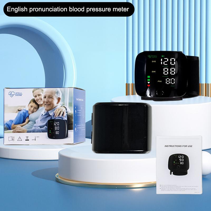 

Цифровий зап ястний тонометр Автоматичний голосовий тонометр Монітор серцевого ритму Розумний сенсорний РК-екран Заряджається Сфігмоманометр one size чорний