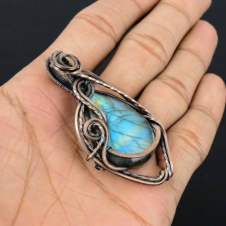 Labradorite Gemstone Pendant Copper Wire Wrapped Pendant Labradorite Pendant Copper Pendant Jewelry Gifts For Her Mother Labradorite Jewelry