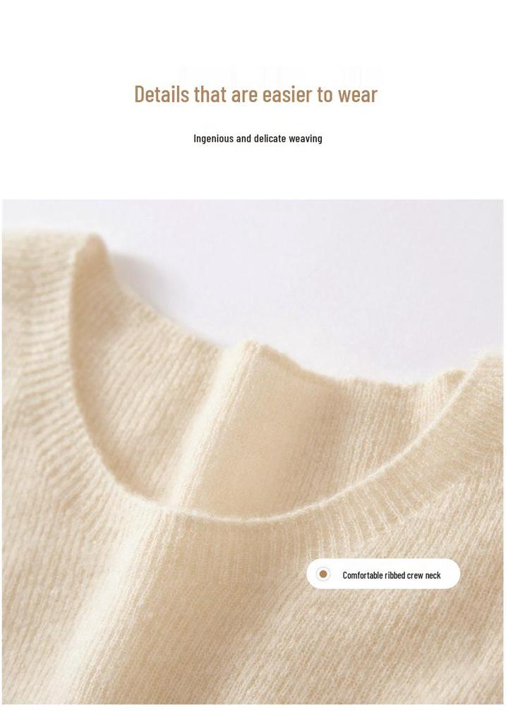 Women's Pure Cashmere Sweater, Round Neck, Loose Fit, Autumn/Winter Knitwear, Versatile Base Layer Pullover
