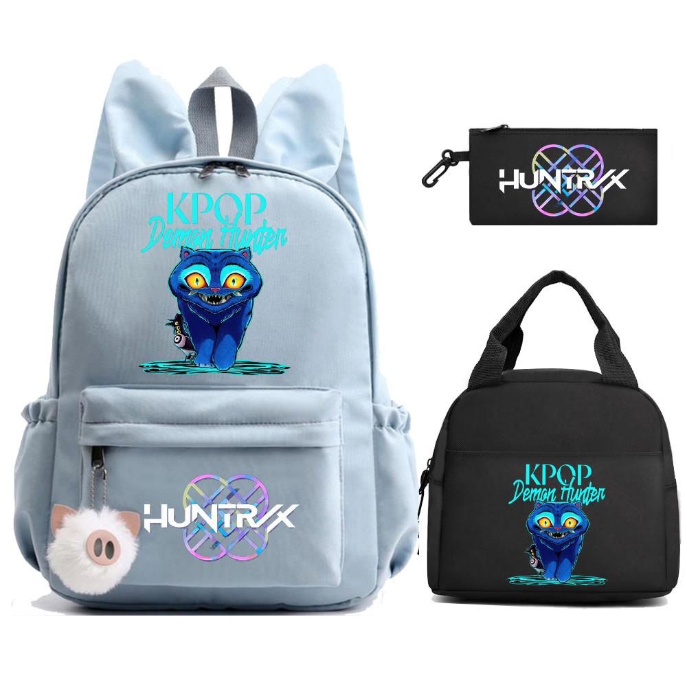 3Pcs/set K-Pop Demon Hunters Printed Backpack with Lunch Bag Pengcil Case for Teenager Girl Boy Back To School Bookbag Large Capacity Travel Bag