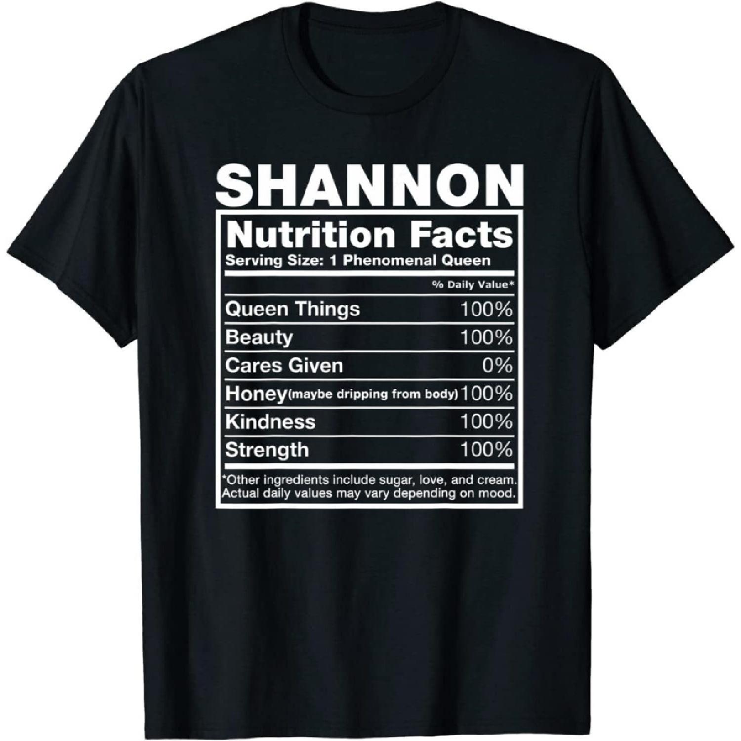 

Shannon Nutrition Facts T-Shirt Shannon Name Birthday Shirt XXXXXL чорний