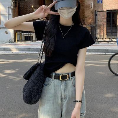Slim Fit Short Sleeve T-shirt Solid Color Tees Shirts Women Simple Y2K Crop Top  Girls