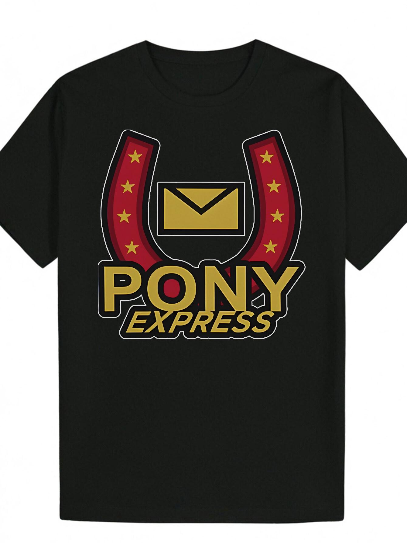 Polyester T-shirt with Vibrant Pony Express Graphic - Round Neck XXXL