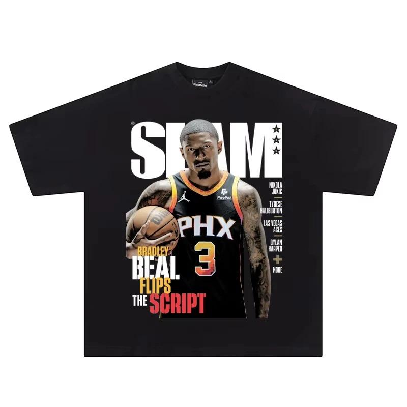 Hip Hop Streetwear Men's Tshirts Basketball Star Printed T-Shirts Cotton Breathable Tees Kids Oversized Casual Y2K Clothes Tops