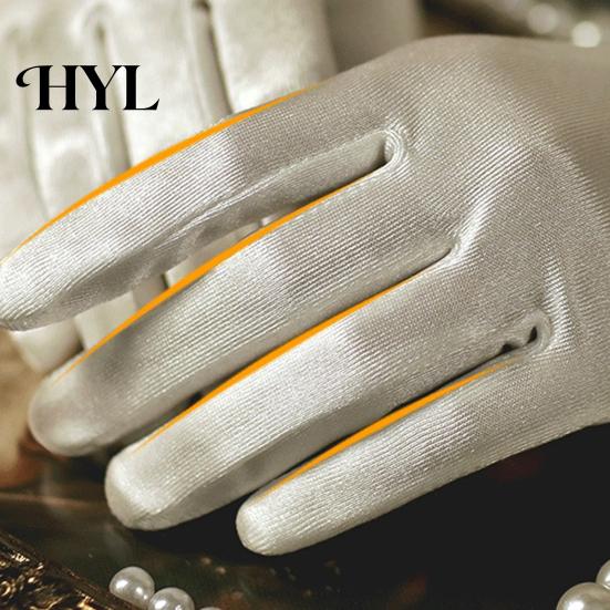 Wedding Bridal Gloves 1 Pair Faux Pearls Decor Shirring Cuffs Solid Color Elegant Short Wrist Satin