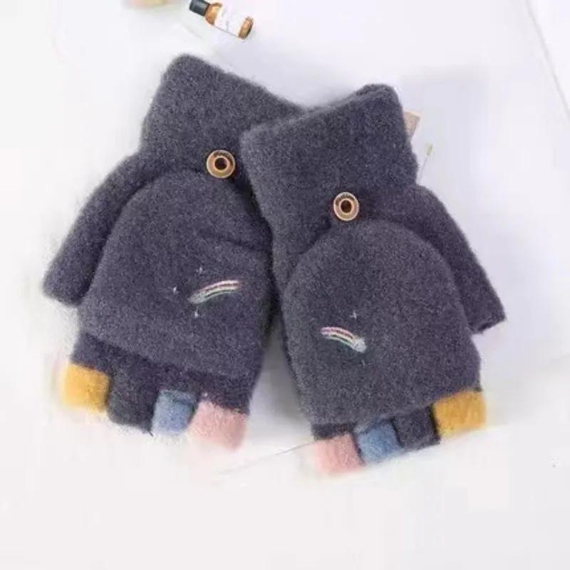 Fashionable Women's Half Finger Autumn and Winter New Style Thick Warm Yarn Knitted Cute Flip Cover with Missing Fingers