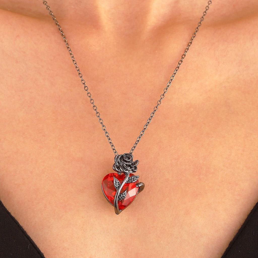 Gothic Rose Red Love Necklace Women's Y2K Grunge Jewelry Dainty Silver Color Tonebloody Human Heart Pendant Personalized Gifts3
