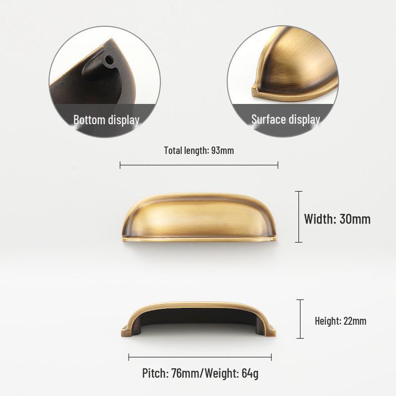 Yellow Bronze Retro French Cabinet Handle - Pure Copper for Wardrobe and Drawer