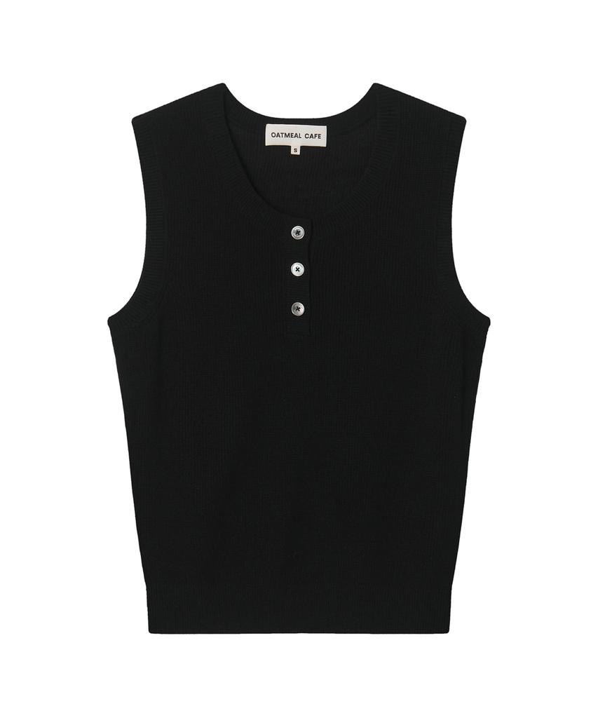 Oteumilkape Henley Neck Sleeveless Knit - Black