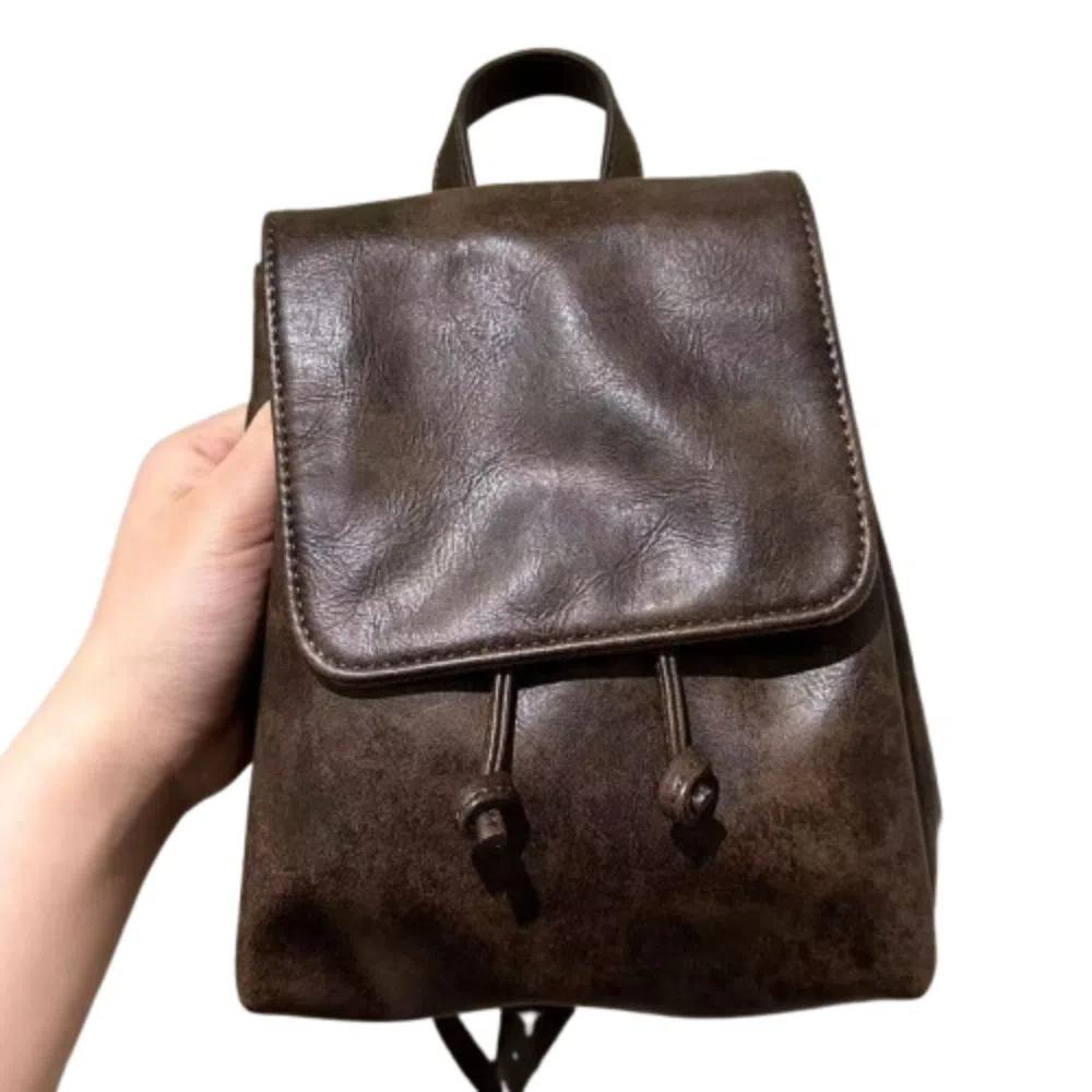 Korean Style School Book Back Solid Color Women Shoulder Bag Drawstring Flap Backpack for Students