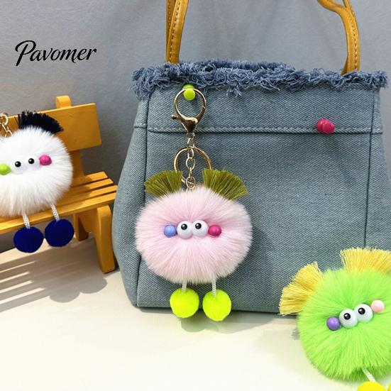 Soft Pompom Key Ring Cartoon Plush Ball Keychain, Fluffy Keychain with Metal Clasp, Clasp Backpacks Handbags Keys Decorative Pendant for Men