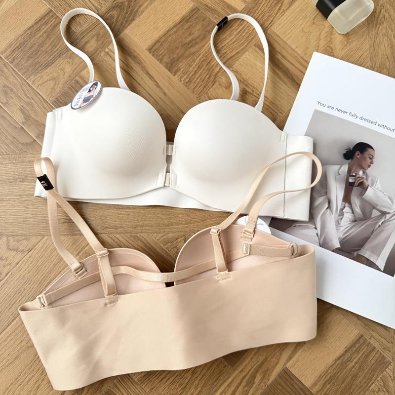 Intimo senza spalline, donna push-up, chiusura anteriore antiscivolo, per seni piccoli, mostra seno grande, top a fascia invisibile senza cuciture, aderente sotto il seno, reggiseno sexy estivo