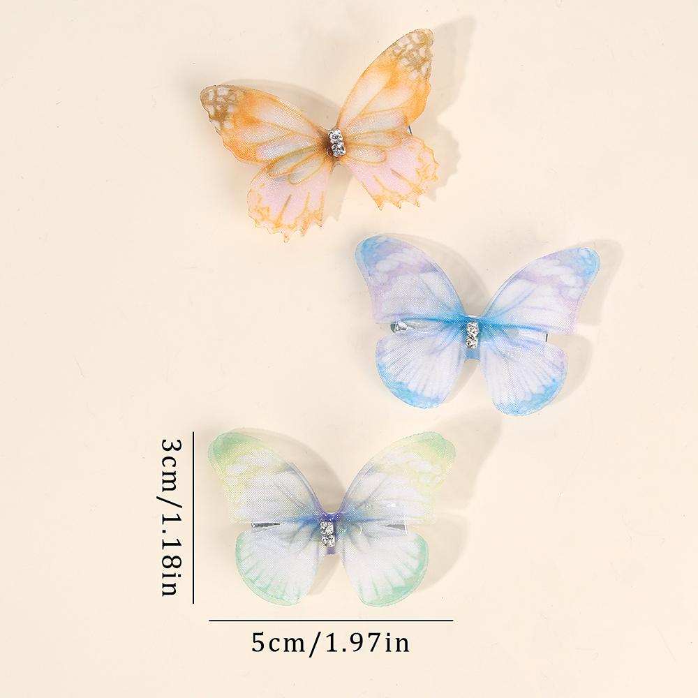 10Pcs Mesh Butterfly Hair Clips Sweet Rhinestone Hairpins Double-layer Giltter Barrette For Girls Kids Hair Accessories