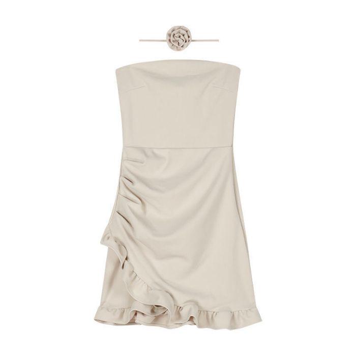 Hepburn-Style Off-Shoulder Ruffled Bodycon Dress - Women s Sexy Summer Strapless Short Skirt L
