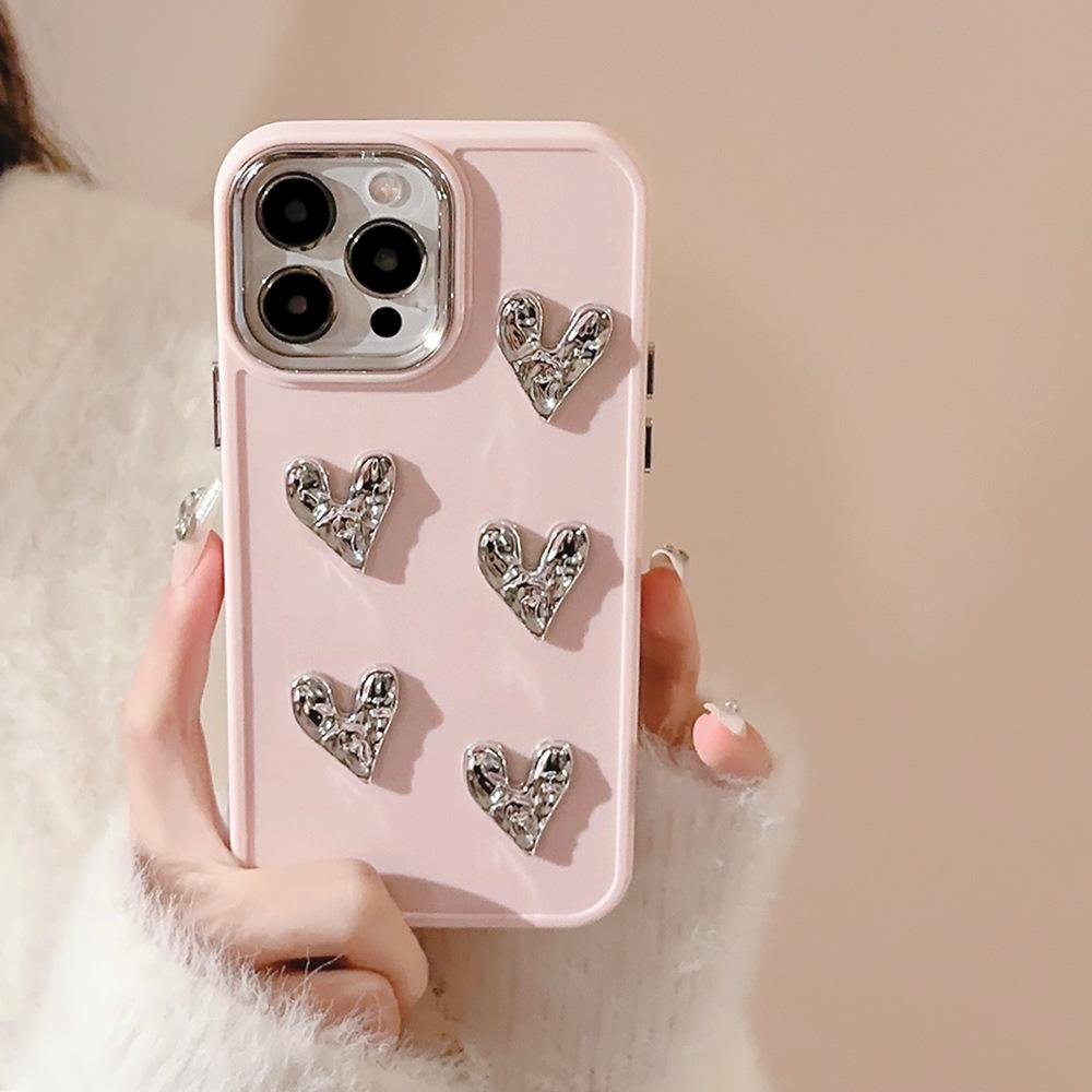 Electroplating Pleated Love Iphone17 Mobile Phone Case 16 Apple 12 Light Luxury 11 Suitable for 15promax High End Sense 13