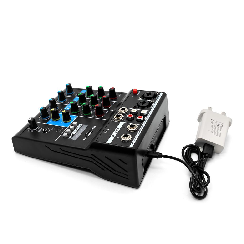 New Professional 4-Channel Sound Mixer Console Mini Audio Mixer Sound Card Computer Input 48v Power USB Computer Record NA4