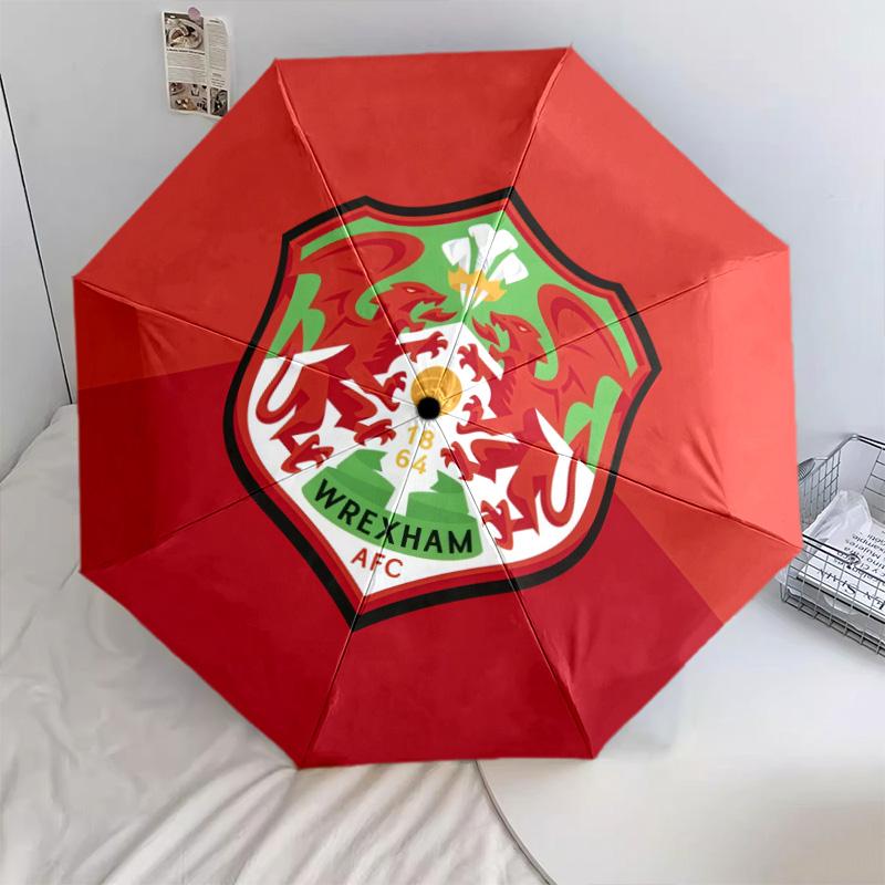 Wrexham AFC pattern, automatic folding umbrella, portable and foldable design, 8 ribs, a Christmas or birthday gift.